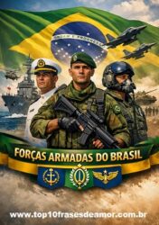 Forças Armadas Forças Armadas – Ilustração mostrando militares brasileiros da Marinha, do Exército e da Aeronáutica diante da bandeira do Brasil, simbolizando união e patriotismo.