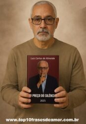 Luiz C de Almeida na Amazon Luiz C de Almeida na Amazon - Retrato do autor Luiz Carlos de Almeida segurando nas mãos seu livro “O Preço do Silêncio”. Ele aparece com expressão séria e olhar direto, vestindo uma camisa de tom oliva, diante de um fundo neutro. A capa do livro, em vermelho escuro, mostra o próprio autor com o dedo indicador sobre os lábios, simbolizando o tema de silêncio e introspecção presente na obra.