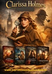 Clarissa Holmes Clarissa Holmes – ilustración de la protagonista Clarissa Holmes con libros de la serie inspirada en Sherlock Holmes, mostrando misterio, literatura y aventura.