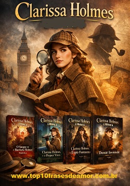 Clarissa Holmes – ilustración de la protagonista Clarissa Holmes con libros de la serie inspirada en Sherlock Holmes, mostrando misterio, literatura y aventura.