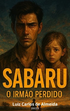 Sabaru – O Irmão Perdido, de Luiz Carlos de Almeida (2025). A imagem mostra um adulto e uma criança juntos em um fundo escuro e dramático, transmitindo emoção, perda e busca por justiça.